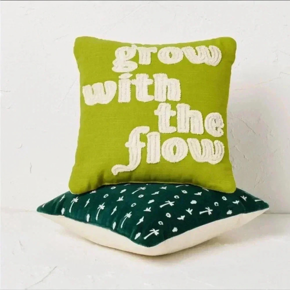 2pk 10"x10" 'Grow with The Flow' Square Decorative Pillows Green - Opalhouse - Picture 1 of 4